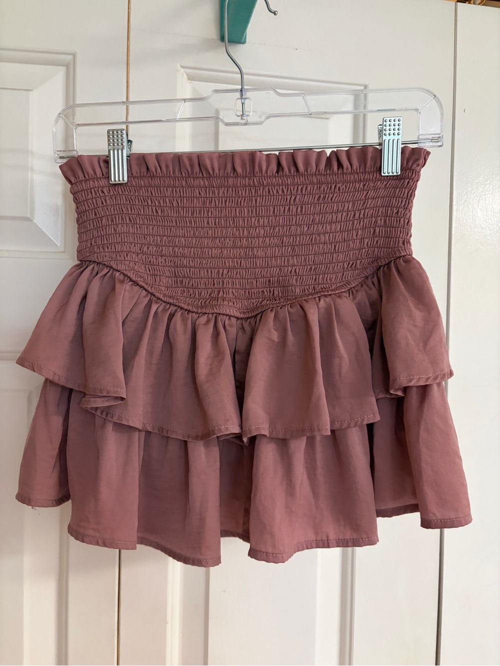 Smocked Ruffle Mini Skirt skort  in Dusty Rose